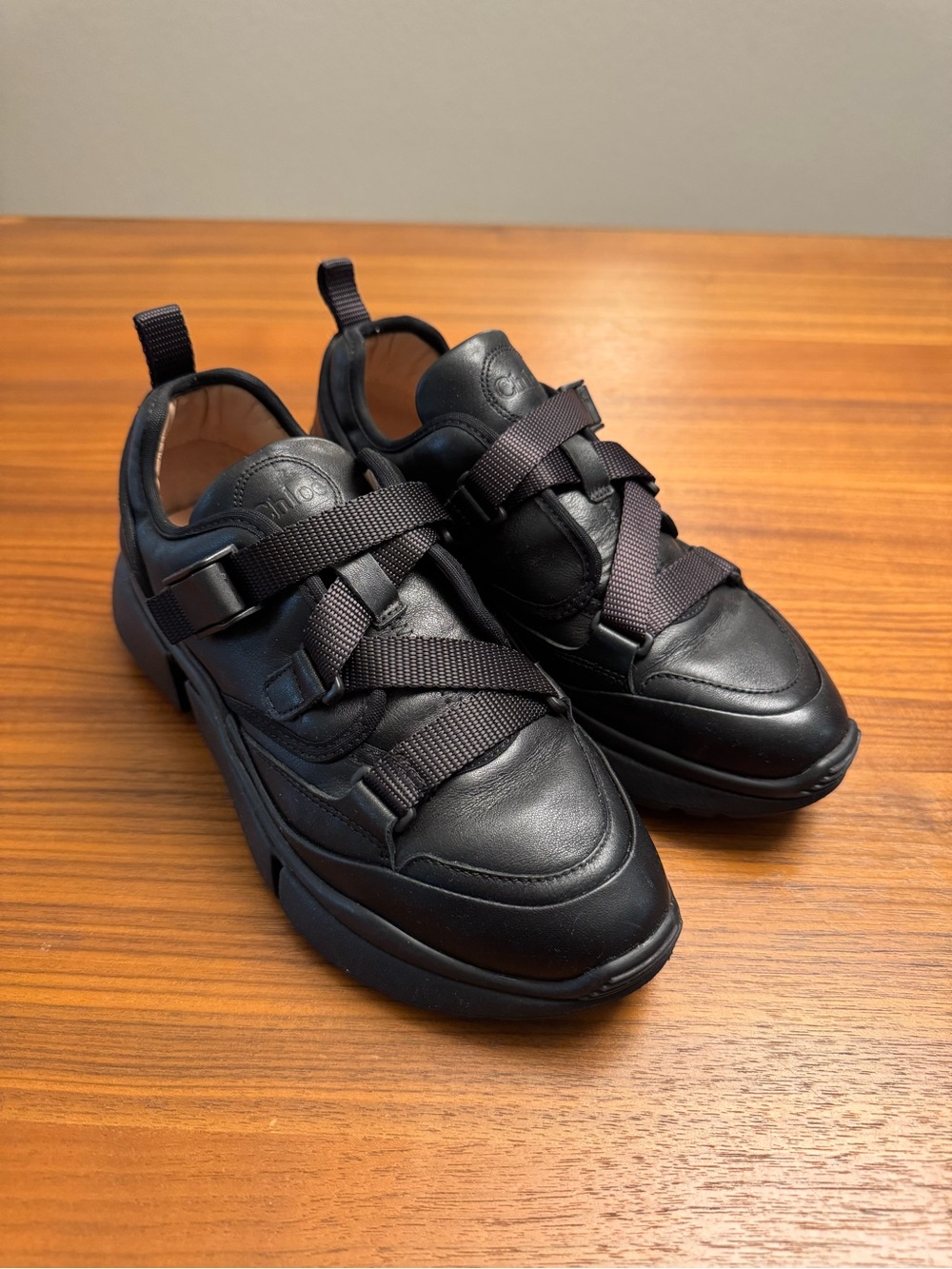 Chloe Leather Sonnie Sneakers Women Designer Shoes Size EU 37 Black Authentic